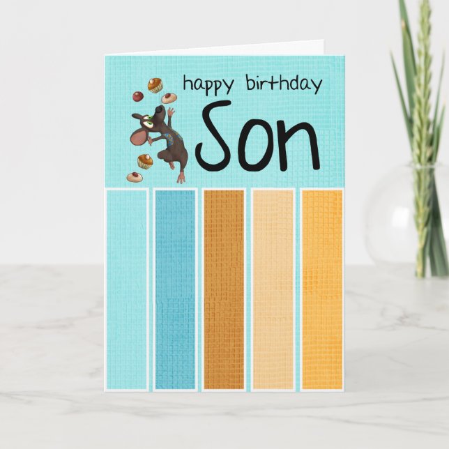 son birthday card with cake and mouse (Front)