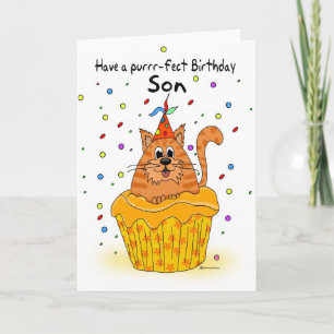son birthday card with ginger cupcake cat