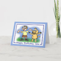 Son Birthday Cartoon Caricature of a Boy and Dog