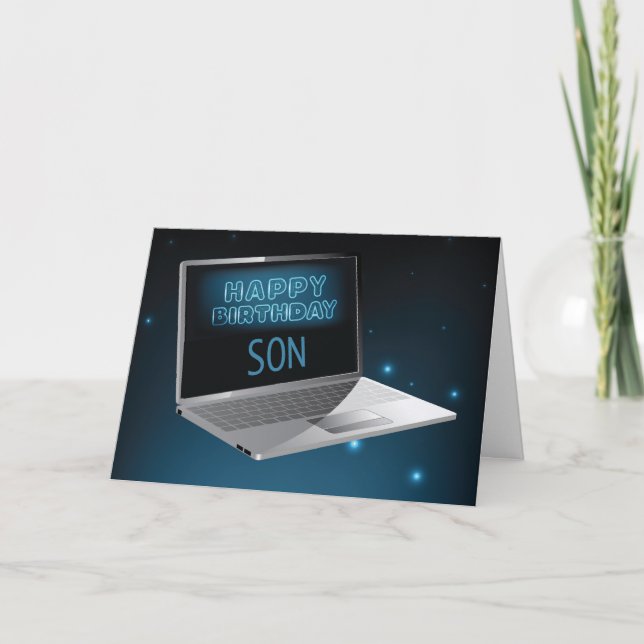 Son Birthday Computer, Technology, Night Sky Card (Front)