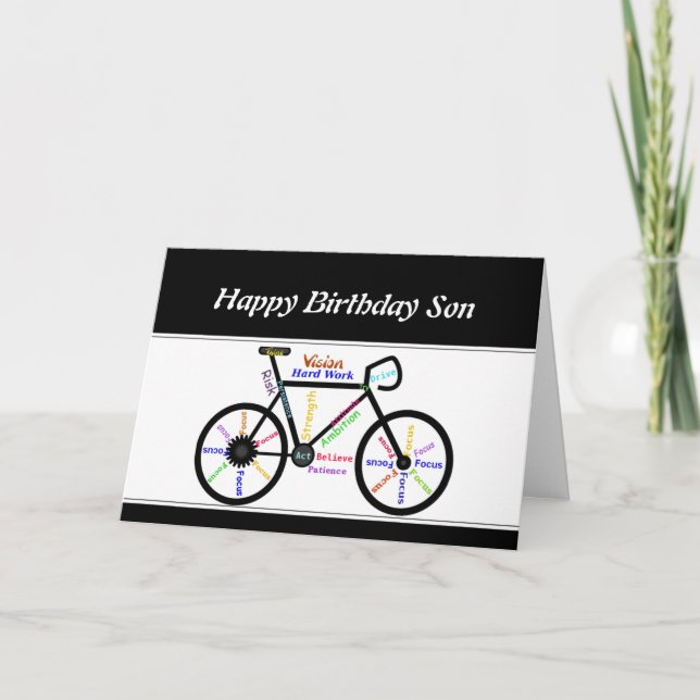 Son Birthday Motivational Bike Bicycle Cycling Card (Front)