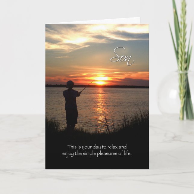 Son Birthday, Sunset Fishing Silhouette Card (Front)