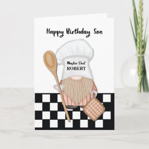 Son Birthday Whimsical Gnome Chef Cooking Card