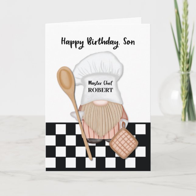 Son Birthday Whimsical Gnome Chef Cooking Card (Front)