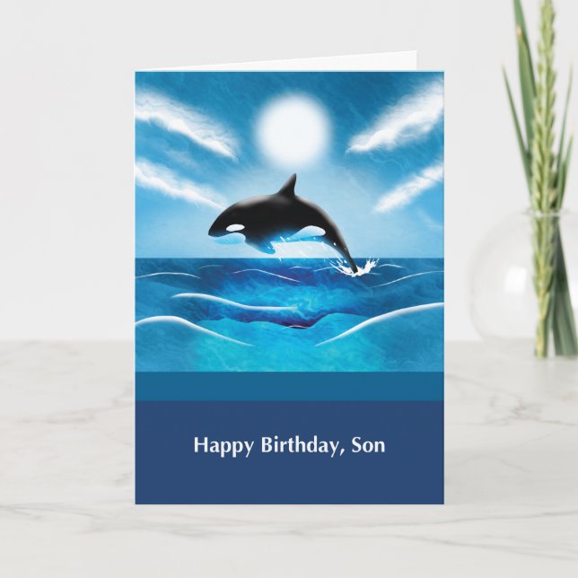 Son Birthday with Orca Whale in Ocean Card (Front)