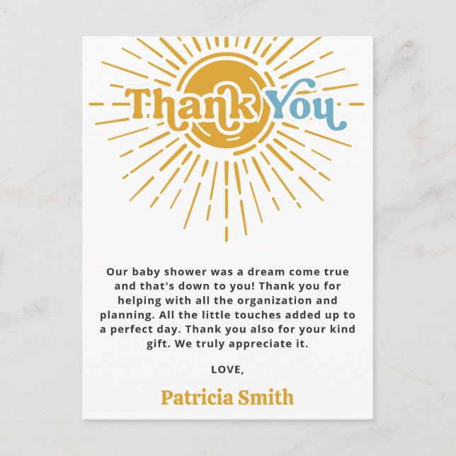 Son Boho Boy Baby Shower Thank You Postcard (Front)