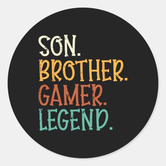 Son Brother Gamer Legend Funny Gaming Boys Kids Me Classic Round Sticker (Front)