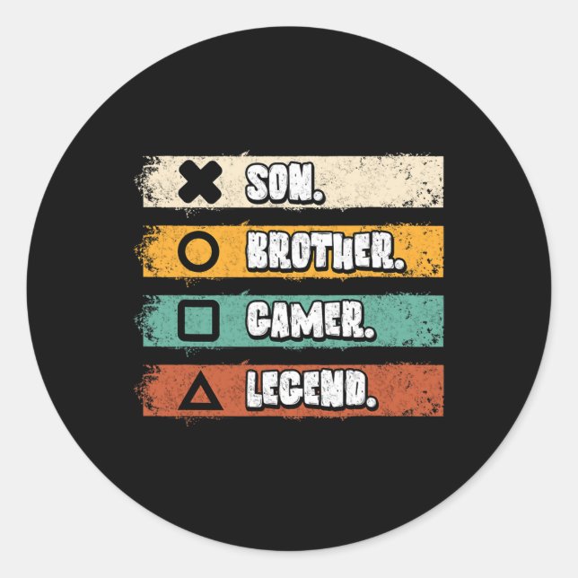 Son Brother Gamer Legend Funny Video Game Gaming M Classic Round Sticker (Front)