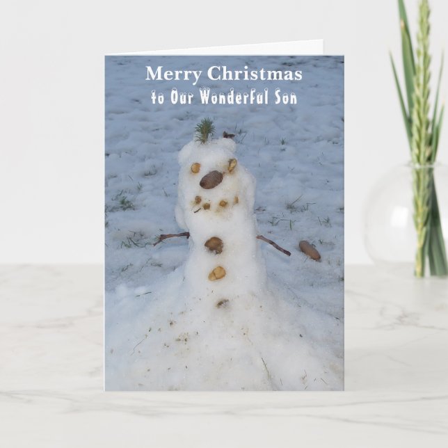 Son Christmas Card Snowman Pine Cone Nose (Front)