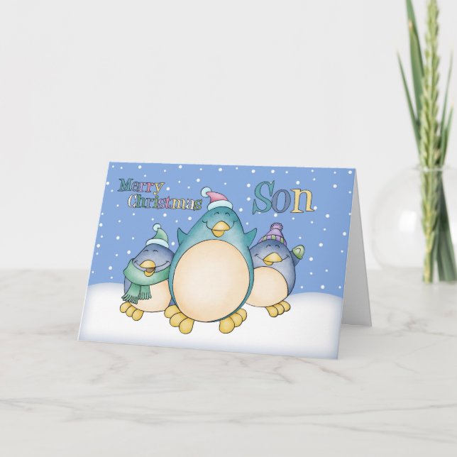 Son Christmas Card With Penguins (Front)