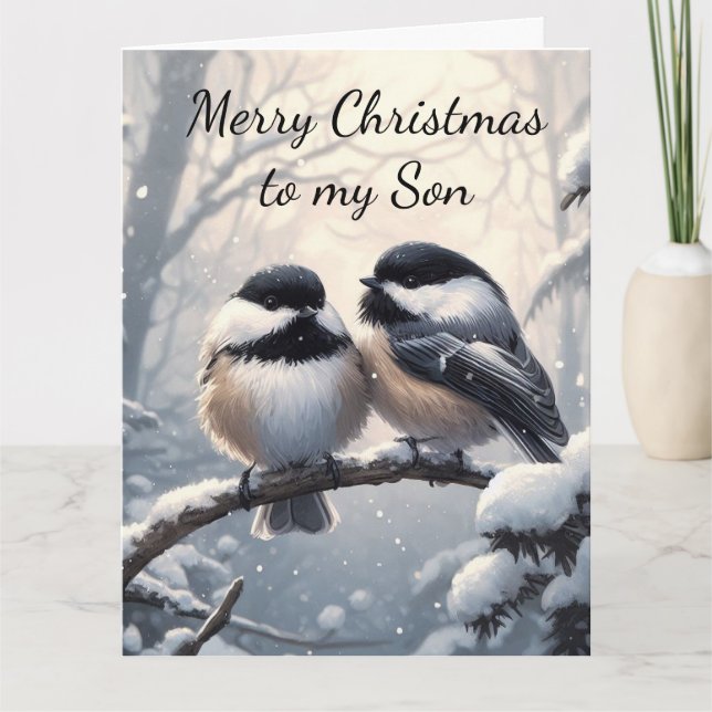 Son Christmas Wishes & Love Chickadee Bird Card (Front)