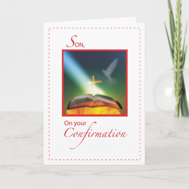 Son Confirmation Dove, Bible, Cross Card (Front)