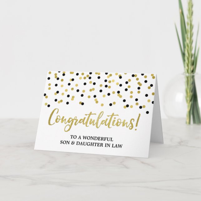 Son & Daughter In Law Congratulations Black Gold Card (Front)