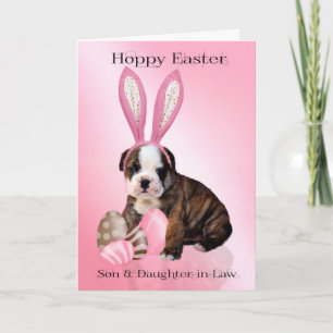 Son & Daughter-in-Law Cute Easter Bulldog Puppy Holiday Card