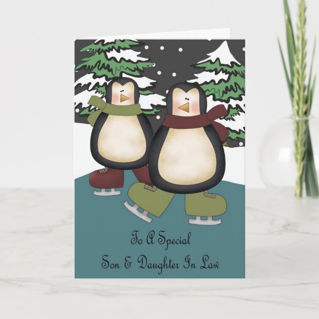 Son & Daughter In Law Penguins Christmas Card (Front)