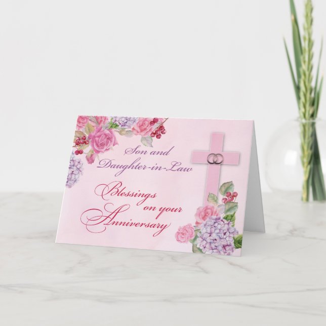 Son & Daughter-in-Law Religious Anniversary Rings Card (Front)