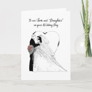 Son & “Daughter” Wedding Wishes Black White, Bride Card