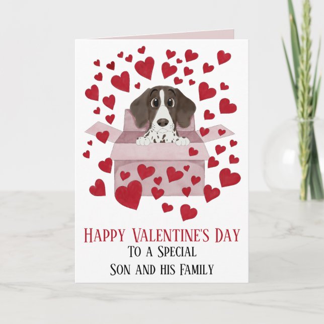 Son & Family  Puppy in Box Valentine's  Card (Front)