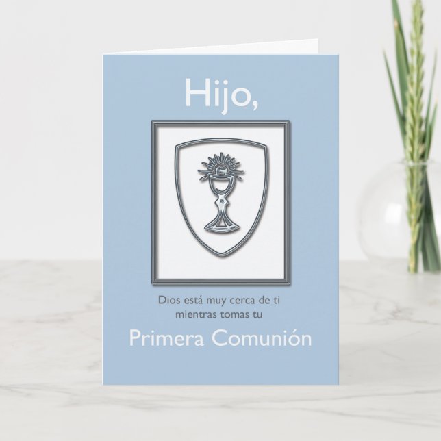 Son First Communion, Spanish, Blue and Silver Card (Front)