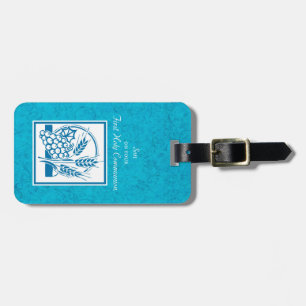 Son, First Communion, Wheat, Grapes Blue Luggage Tag