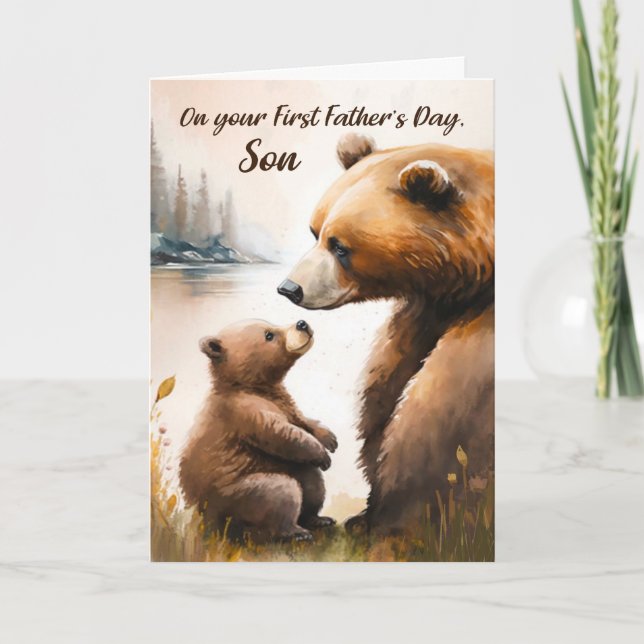 Son First Father's Day Papa and Baby Bear Outdoors Card (Front)