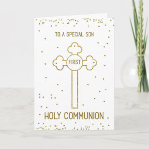 Son First Holy Communion Gold Look Cross Card