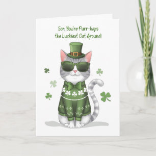 Son Funny Cat Wearing Sunglasses St Patricks Day Card