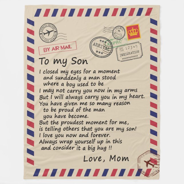 Son Gift | Letter To My Son Love From Mum Fleece Blanket (Front)