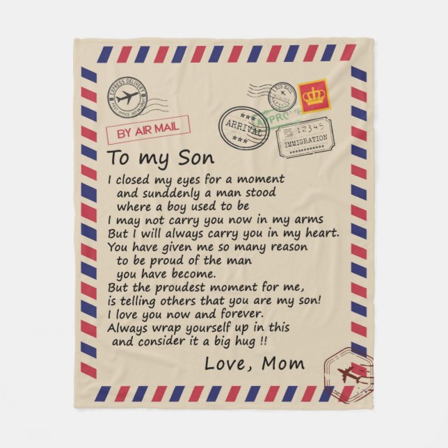 Son Gift | Letter To My Son Love From Mum Fleece Blanket (Front)