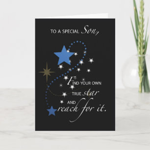 Son Graduation Star Congratulations, Blue and Blac Card