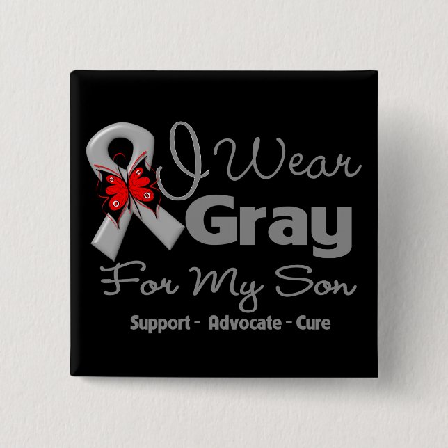Son - Grey Ribbon Awareness 15 Cm Square Badge (Front)