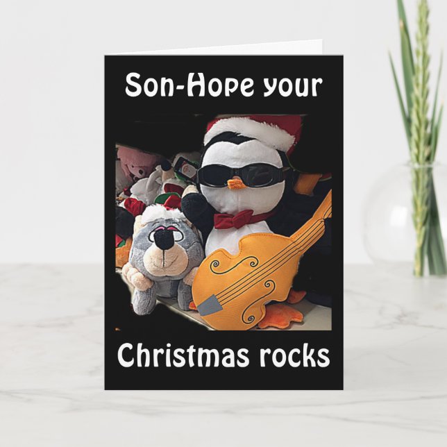 SON-H0PE Y0UR CHRITMAS "R0CKS" SAYS GUITAR PLAYER HOLIDAY CARD (Front)