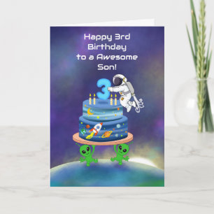 Son Happy 3rd Birthday Astronaut with Cool Aliens Card