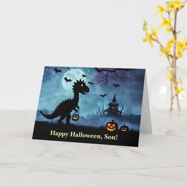 Son Happy Halloween Dinosaur Cute  Card (Yellow Flower)