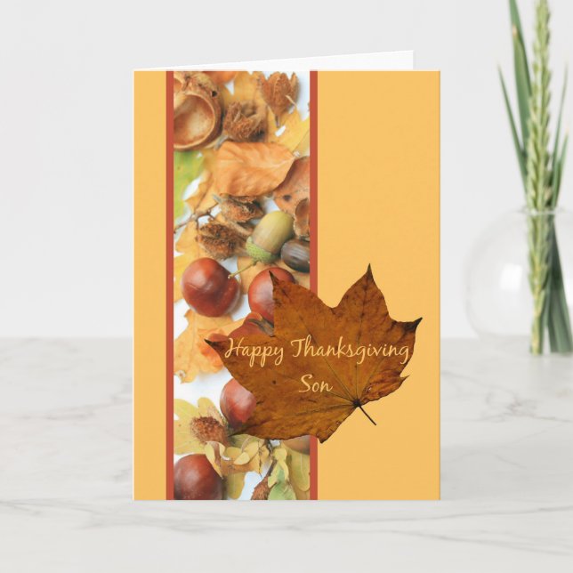 Son happy thanksgiving  maple leaf ard holiday card (Front)