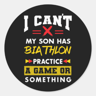 Son Has Biathlon Practice Funny Parents Humour Mum Classic Round Sticker