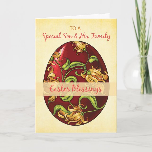 Son & His Family, Easter Blessings, Egg Lilies Holiday Card (Front)