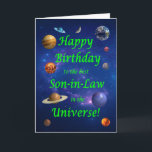 Son in Law Birthday Best in the Universe  Card<br><div class="desc">Give your space loving son-in-law the best birthday card ever! Tell your son-in-law that he is the best in the universe. A space scene with all the planets and the moon aligning to wish a very happy birthday.</div>