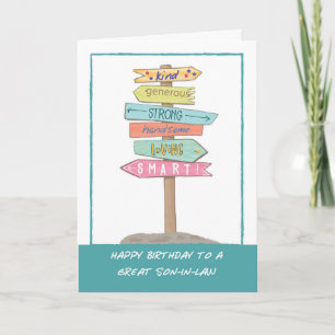 Son in Law Birthday Fun Sign Good Qualities  Card