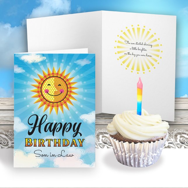 Son in Law Birthday Yellow Smiling Sun Card (Creator Uploaded)