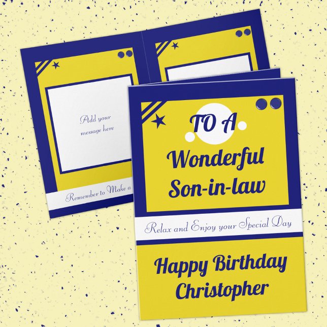 Son in law blue and yellow happy birthday card (Creator Uploaded)