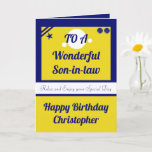 Son in law blue and yellow happy birthday card<br><div class="desc">Son in law blue and yellow happy birthday card.
Birthday Card for a wonderful Son-in-law.
Relax and enjoy your special day.</div>