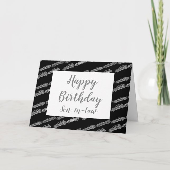 Son-in-Law Chrome Grey Cars Vehicles Birthday Card (Front)