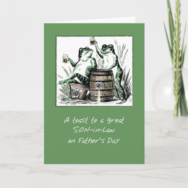 Son-in-Law Father's Day Frogs Toasting with Beer Card (Front)