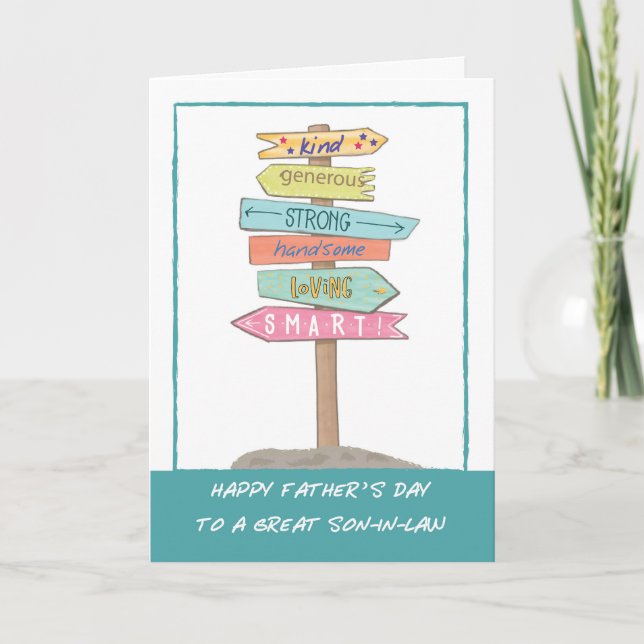 Son in Law Fathers Day Fun Sign Good Qualities Card (Front)