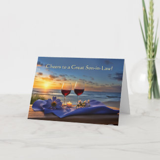 Son in Law Happy Fathers Day Cheers with Wine  Holiday Card