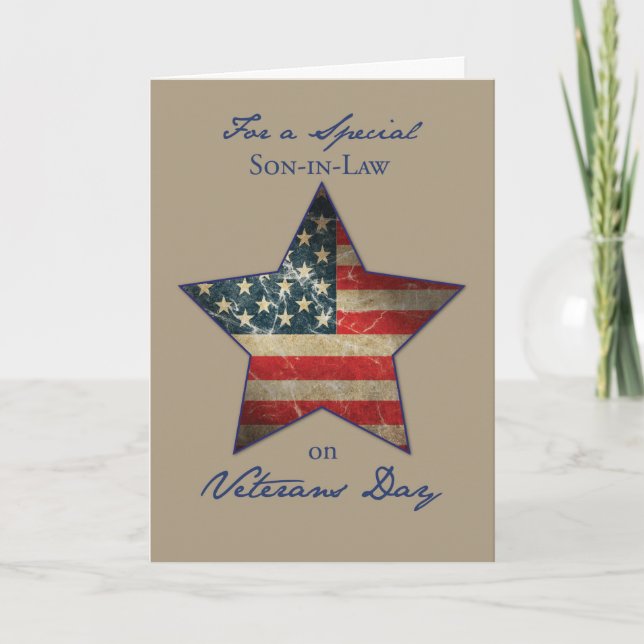 Son-in-Law, Happy Veterans Day, Old Flag Star Thank You Card (Front)