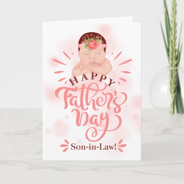 Son in Law on Father's Day Cute Baby Girl Peach Holiday Card (Front)