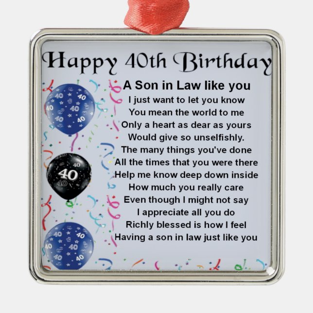 Son in Law Poem - 40th Birthday Design Metal Tree Decoration (Front)