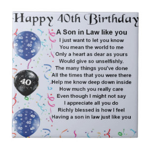 Son in Law Poem - 40th Birthday Design Tile